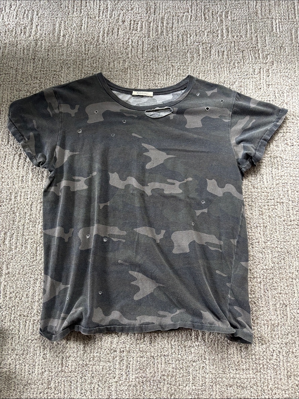 Ragdoll Gray Camo Distressed Tee
